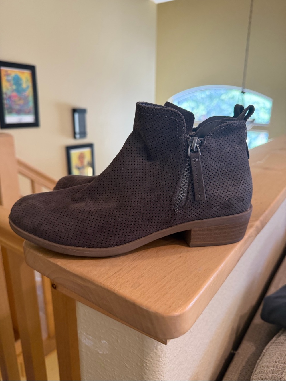 Vintage Brown Perforated Side-Zip Ankle Booties